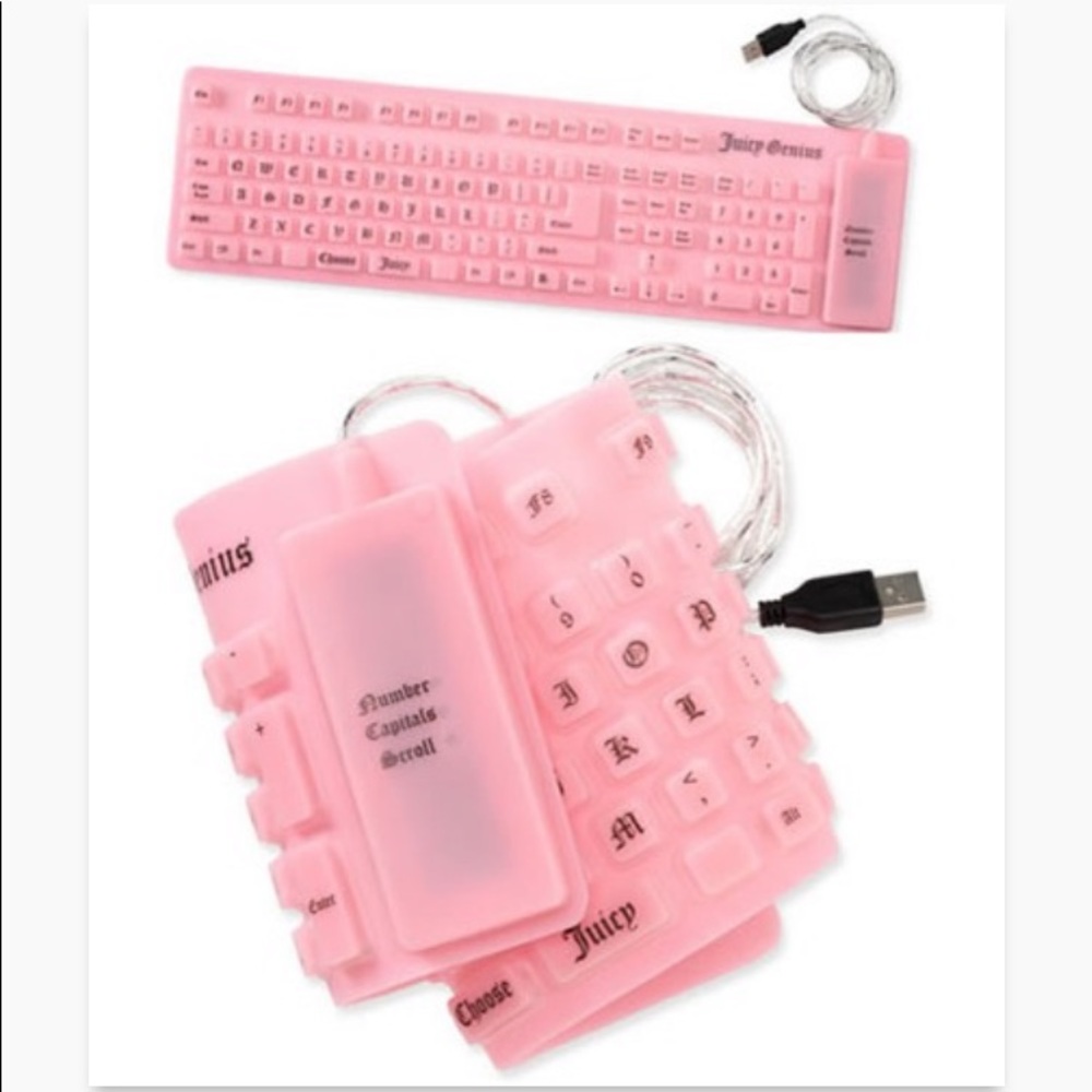 Y2K Juicy Couture Pink Flexible Keyboard USB TRAVEL SCHOOL WORK PORTABLE BARBIE